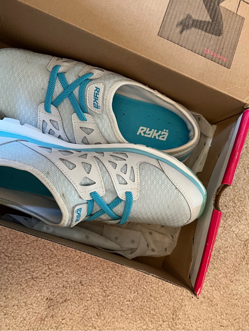 Ryka Kids White and Teal Lace-Up Sneakers